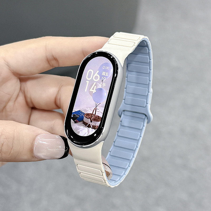 Zhang Jingyi's Same Style Compatible Xiaomi Mi Band 10/9 Strap 8 Wristband New Magnetic Silicone Smart Sports 9/8 Nfc Version Eighth and Ninth Generation Ceramic Version Loop Replacement Strap Unisex High-End Accessories