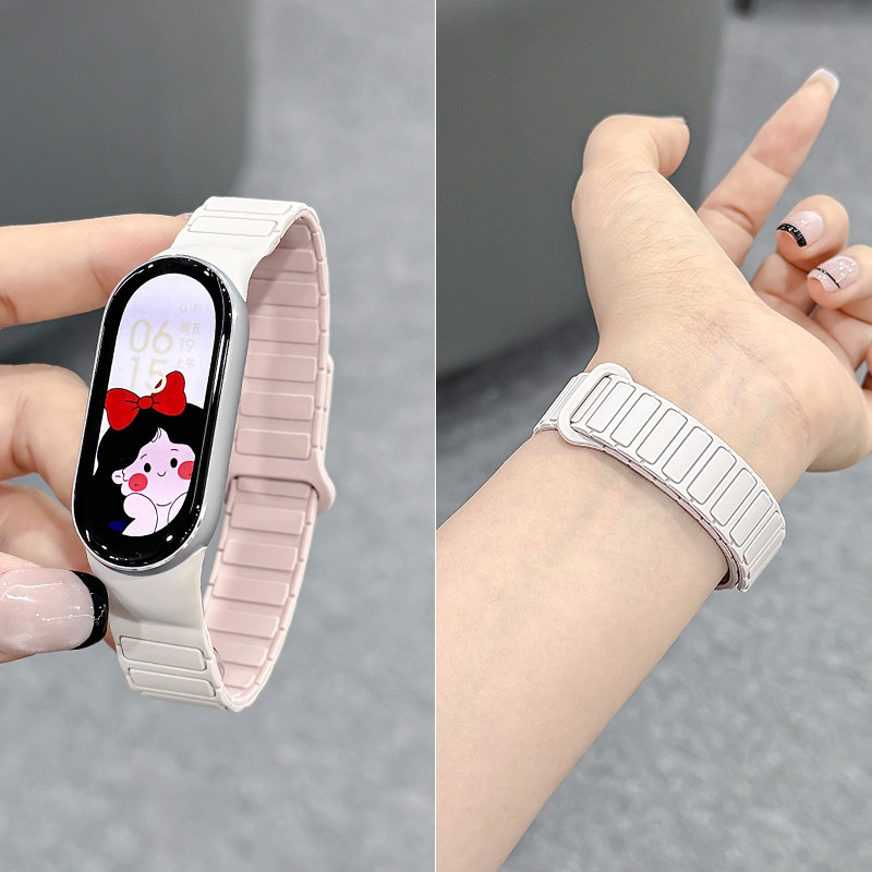 Zhang Jingyi's Same Style Compatible Xiaomi Mi Band 10/9 Strap 8 Wristband New Magnetic Silicone Smart Sports 9/8 Nfc Version Eighth and Ninth Generation Ceramic Version Loop Replacement Strap Unisex High-End Accessories