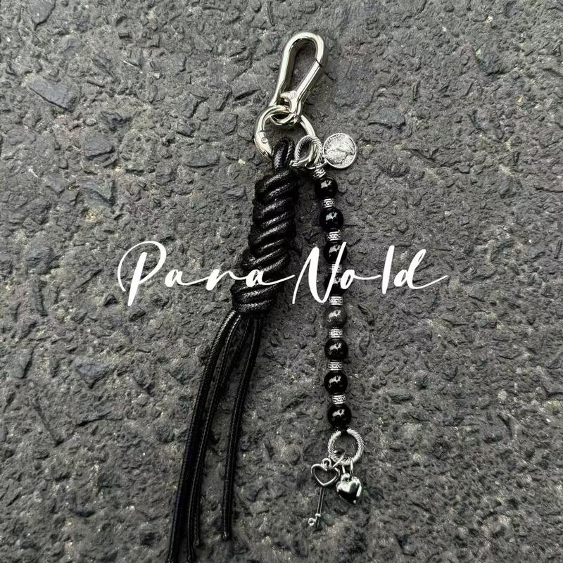 Parano1D “Double Love” Hand-Beaded Woven Wax Rope Pants Chain Combination Pendant, Vintage and Versatile