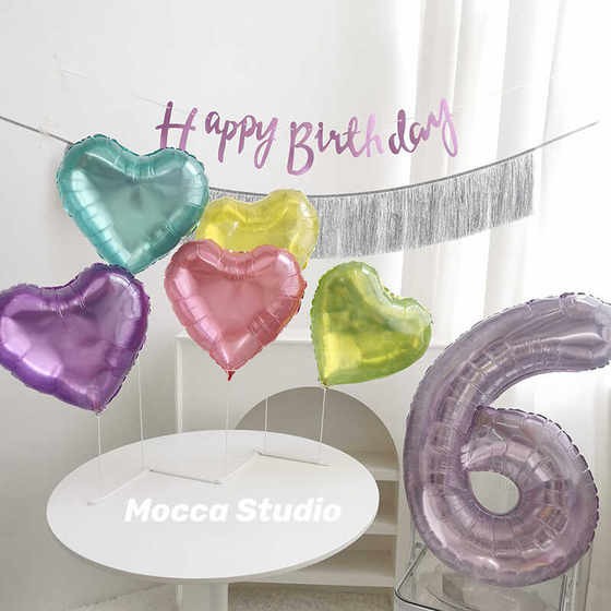 水晶果冻紫色40寸大号数字气球生日快乐字母气球桌飘拉旗生日帽