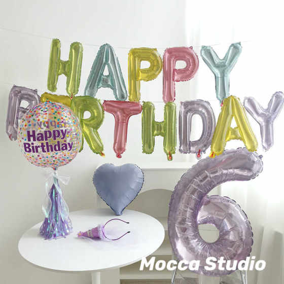 水晶果冻紫色40寸大号数字气球生日快乐字母气球桌飘拉旗生日帽