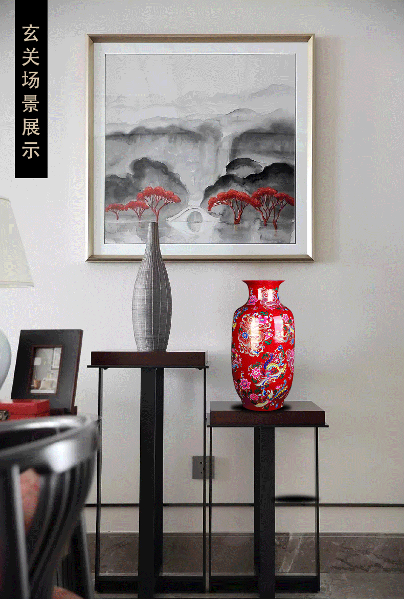 Jingdezhen ceramics of large vase household of Chinese style red yellow blue in extremely good fortune new house furnishing articles sitting room