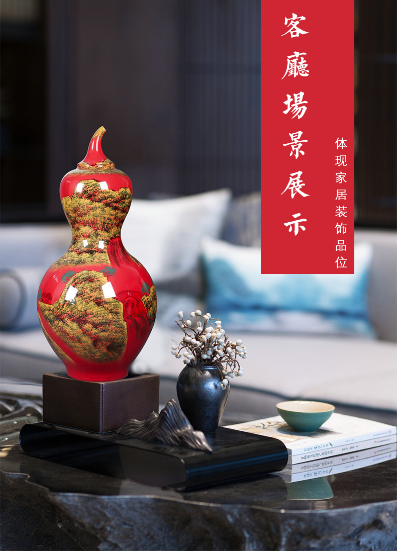 Jingdezhen ceramics China red hand - made scenery gourd of large vases, decorative furnishing articles sitting room hotel lobby