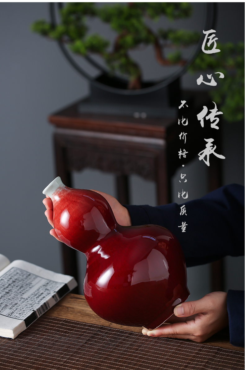 Jingdezhen ceramics new Chinese style ruby red glaze desktop gourd vase furnishing articles sitting room adornment hotel opening gifts