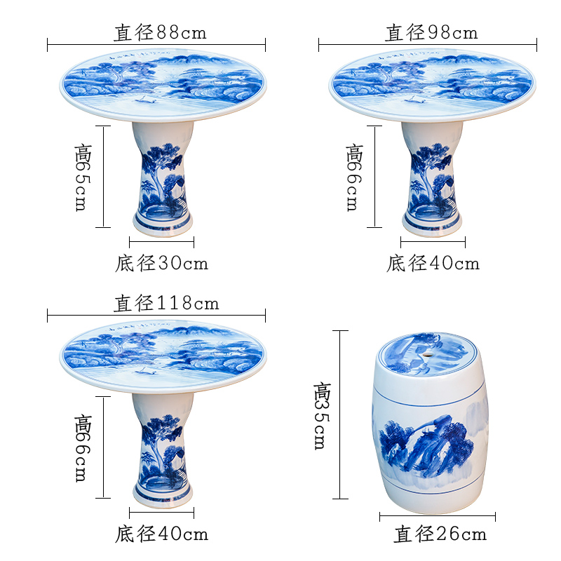 Jingdezhen ceramic table who suit roundtable is hand - made is suing courtyard garden chairs and tables of blue and white porcelain mountain stream