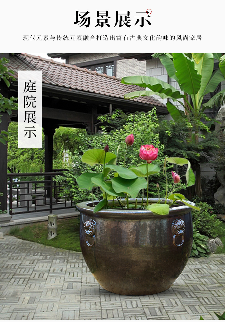 Ceramic VAT plant trees flower pot home is suing yellow fish bowl lotus lotus goldfish tank king old