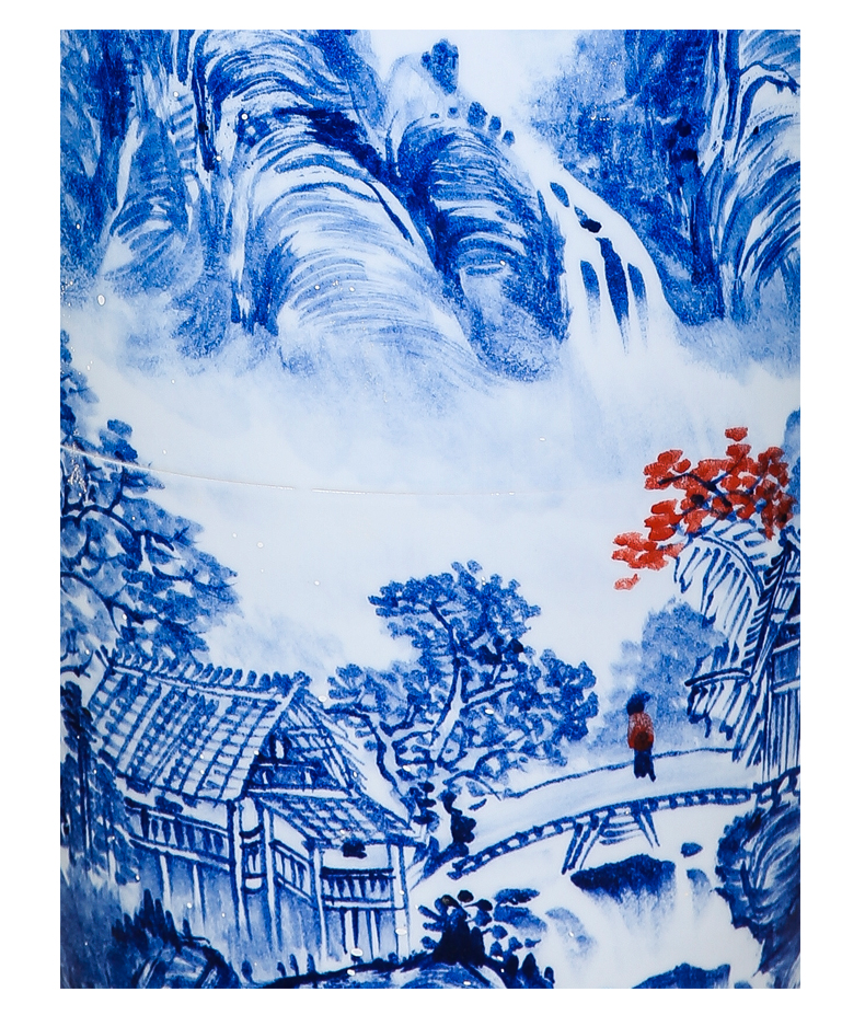 Jingdezhen ceramics hand - made scenery of large blue and white porcelain vase flower arranging the calligraphy and painting scroll cylinder furnishing articles sitting room