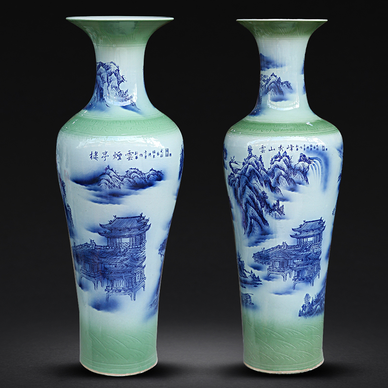 Shadow xiufeng ground mount qingyun big vase of blue and white porcelain of jingdezhen ceramics home sitting room adornment furnishing articles