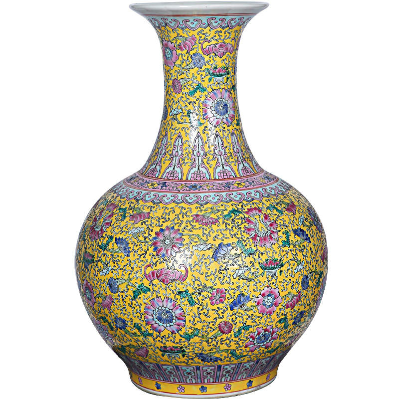 Antique collection jingdezhen ceramics enamel Antique hand - made enamel vase big furnishing articles flowers sitting room furniture