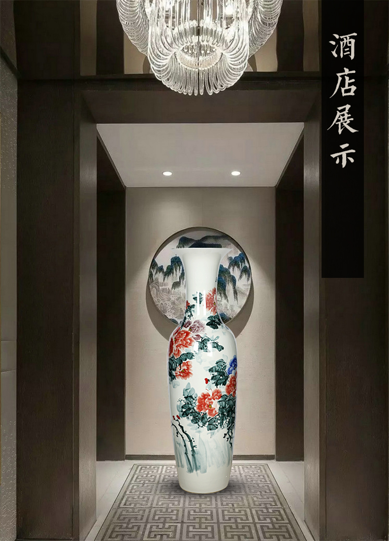 Jingdezhen ceramics hand - made peony hotel opening adornment decorates new home furnishing articles of large vase living room