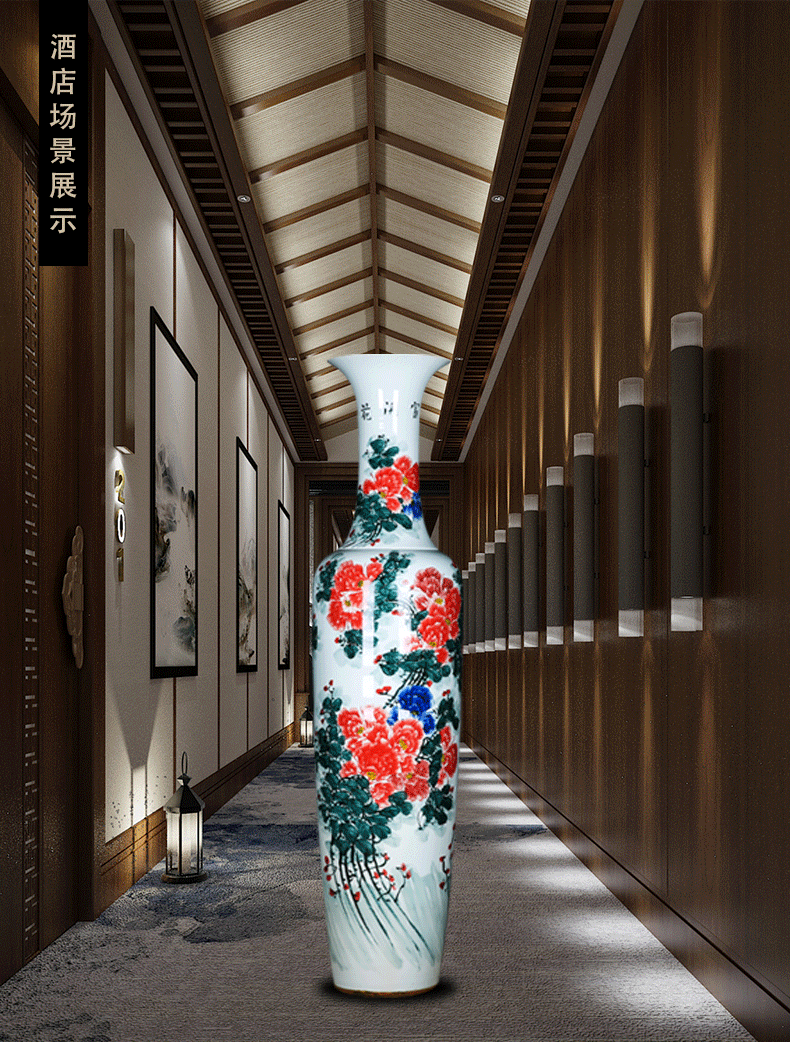 Jingdezhen ceramics landing large vases, hand - made peony sitting room big furnishing articles company in the opened hotel decoration