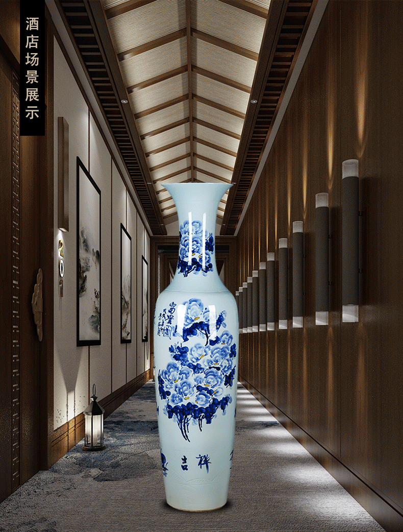 Jingdezhen ceramics landing large hand blue and white porcelain vase peony open living room home furnishing articles ornaments