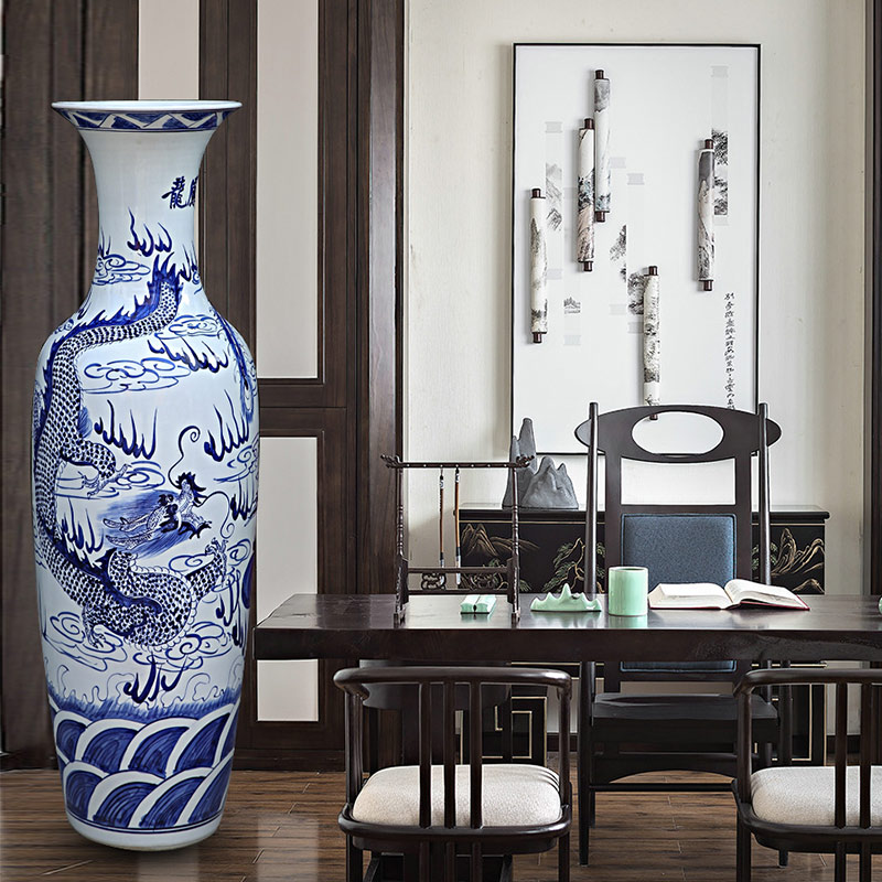 Hand made blue and white longfeng big vase vase of porcelain of jingdezhen ceramics of large sitting room adornment hotel furnishing articles