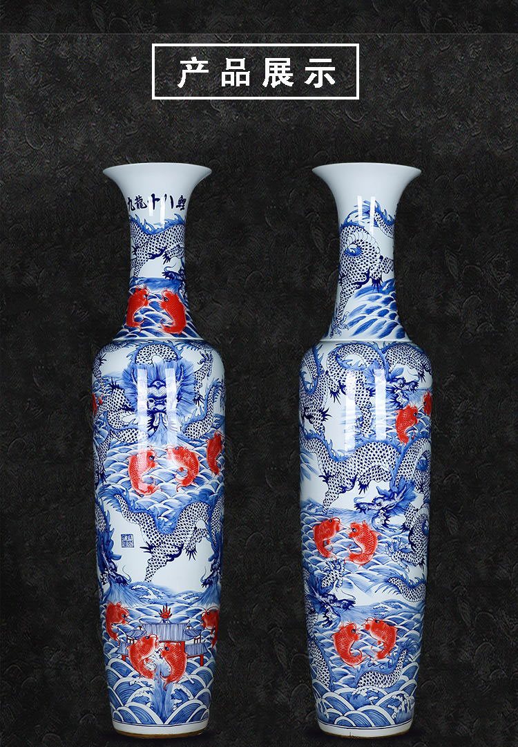 Blue and white porcelain of jingdezhen ceramics of large vases, Kowloon 18 carp sitting room hotel opening gifts company