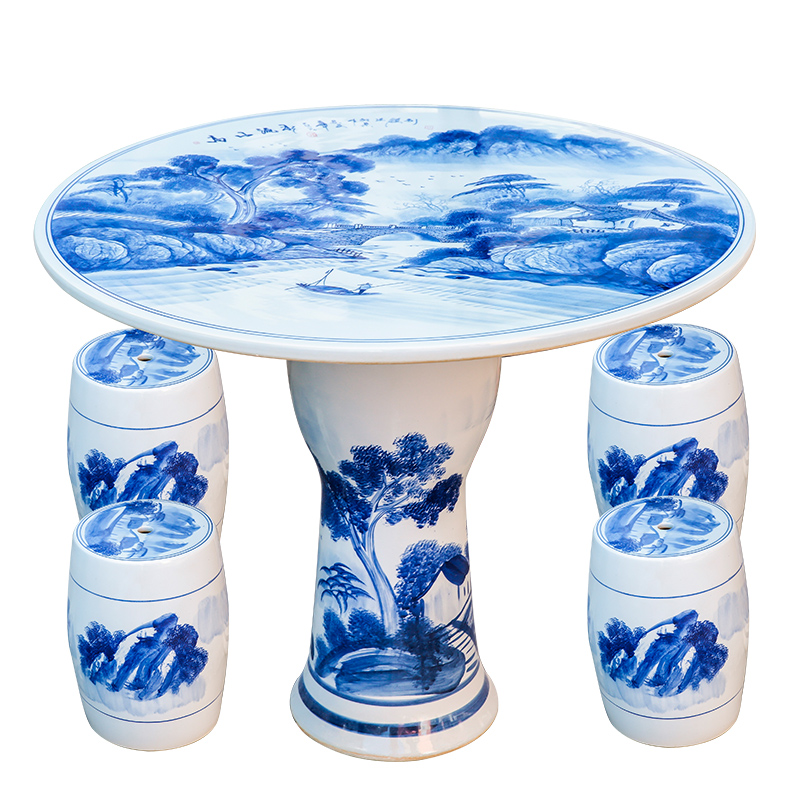 Jingdezhen ceramic table who suit roundtable is hand - made is suing courtyard garden chairs and tables of blue and white porcelain mountain stream