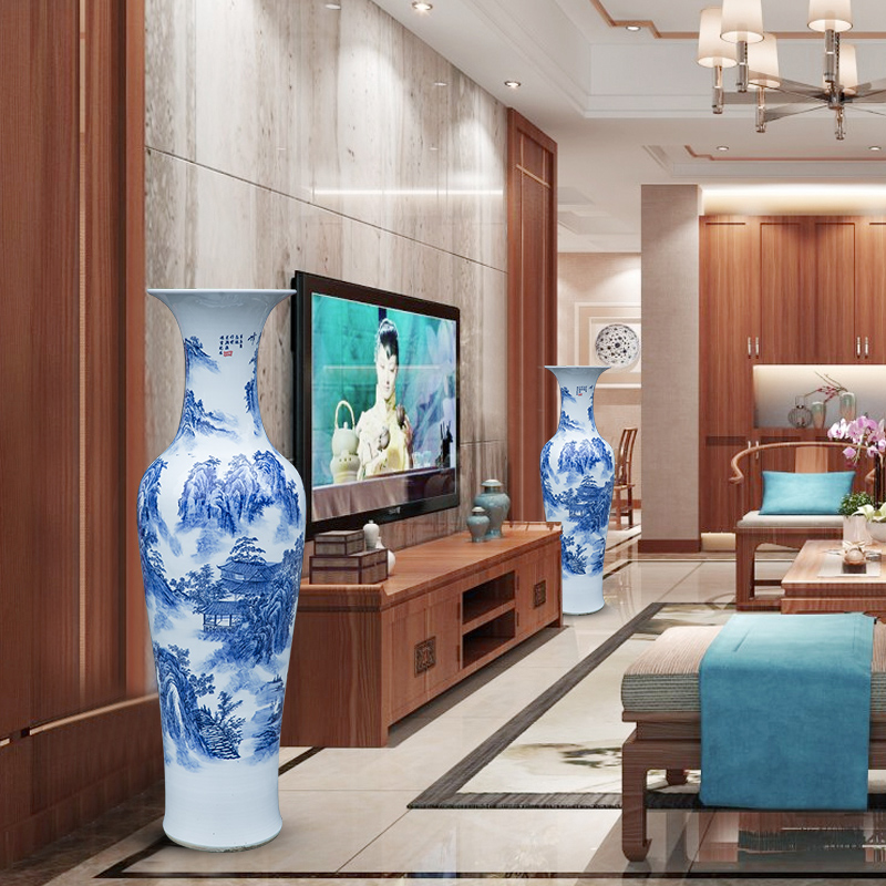 Chinese blue and white porcelain of jingdezhen ceramics yunshan xiufeng landing big sitting room adornment vase hotel furnishing articles