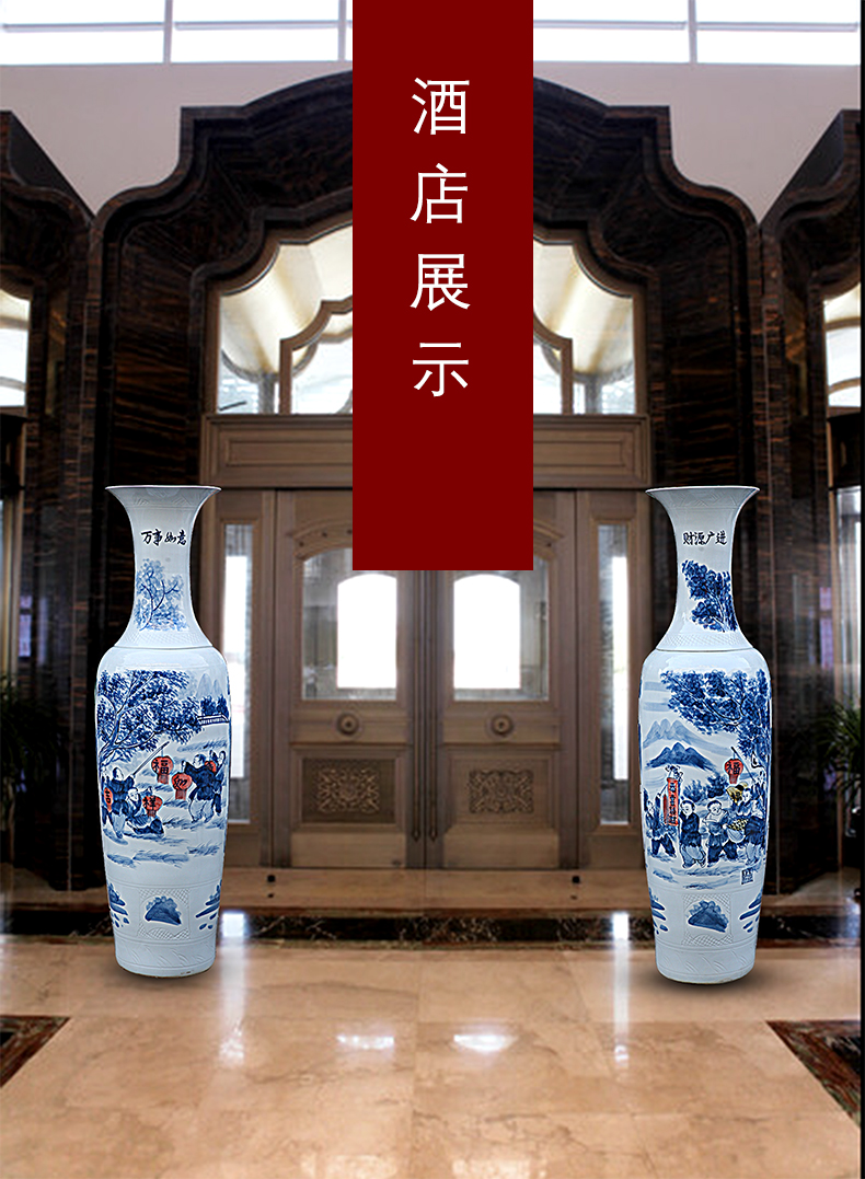 Jingdezhen ceramics landing large hand blue and white porcelain vase the lad figure source of money widely enter household hotel furnishing articles