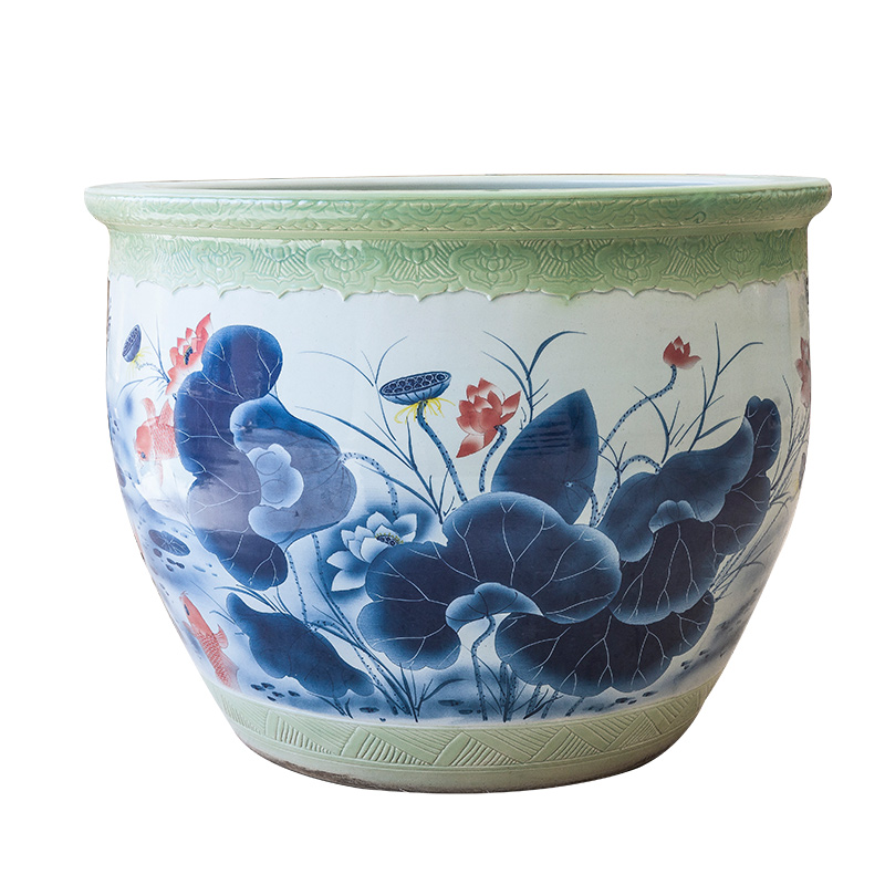 Hand made lotus goldfish bowl of jingdezhen ceramic turtle cylinder courtyard sitting room hotel lobby floor big furnishing articles