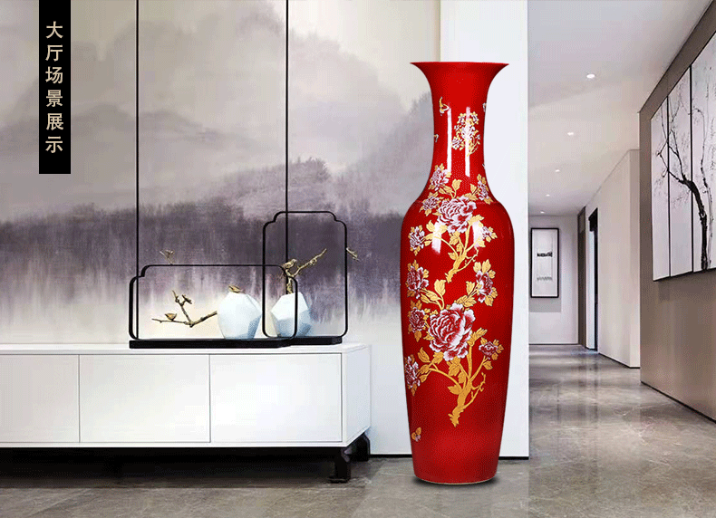 Rich of large vase furnishing articles red flowers open China jingdezhen ceramics high temperature home sitting room hotel feng shui