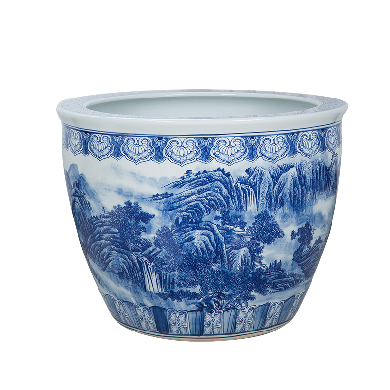 The Large blue and white porcelain of jingdezhen ceramics hand - made aquarium big flowers, potted garden decorative furnishing articles especially big fish bowl