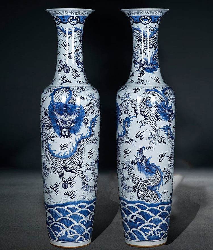 Jingdezhen ceramic hand - made of blue and white porcelain dragon hotel opening hall decorative porcelain vase landed furnishing articles