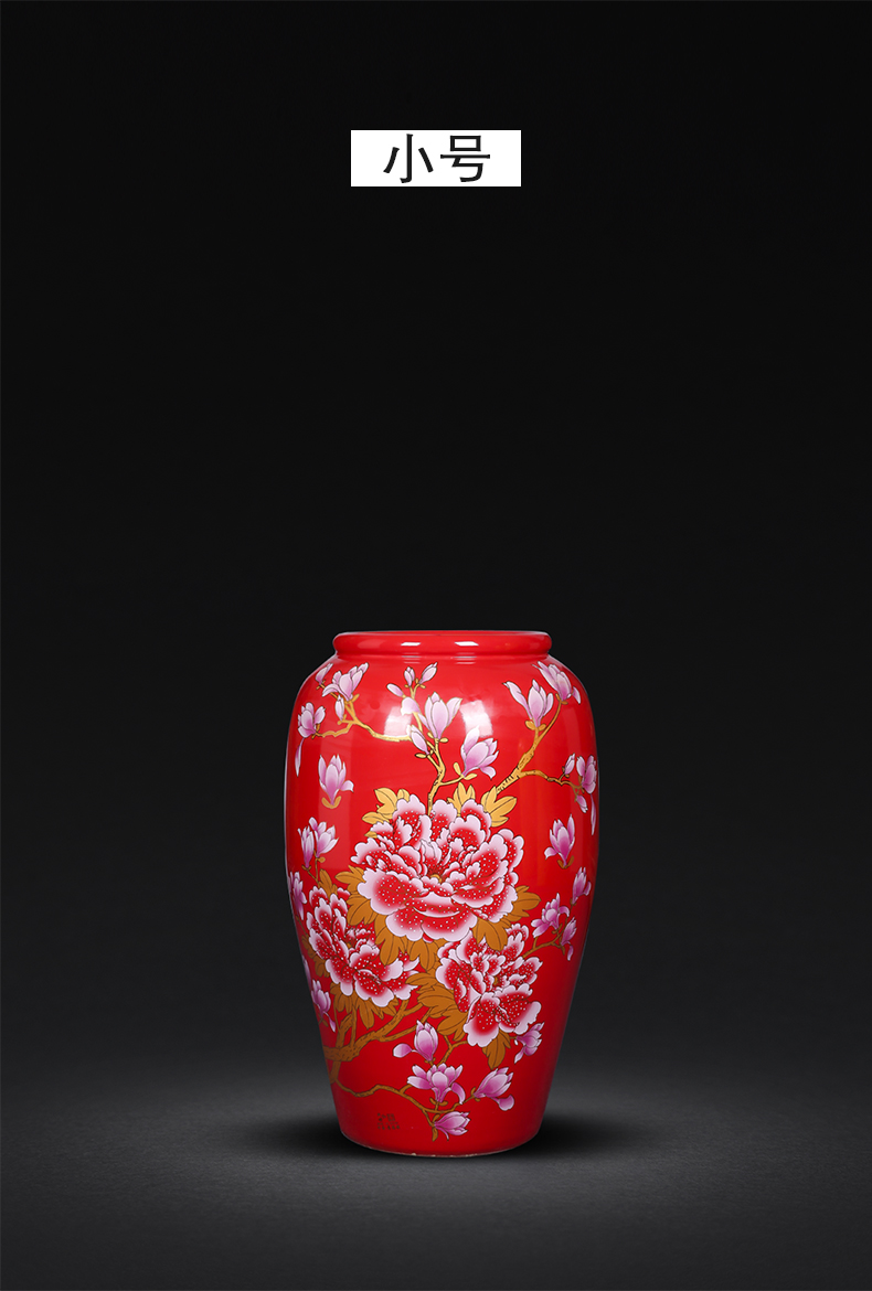 Jingdezhen ceramic floor large vase furnishing articles red peony POTS home sitting room decoration to the hotel opening