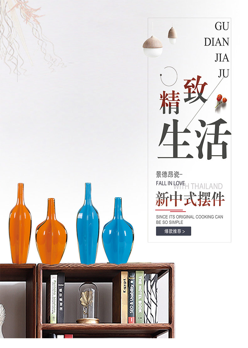 Jingdezhen mesa vase in the new European sitting room porch TV ark, dry orange blue flower arranging furnishing articles club hotel