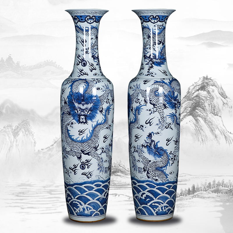 Jingdezhen ceramic hand - made of blue and white porcelain dragon hotel opening hall decorative porcelain vase landed furnishing articles