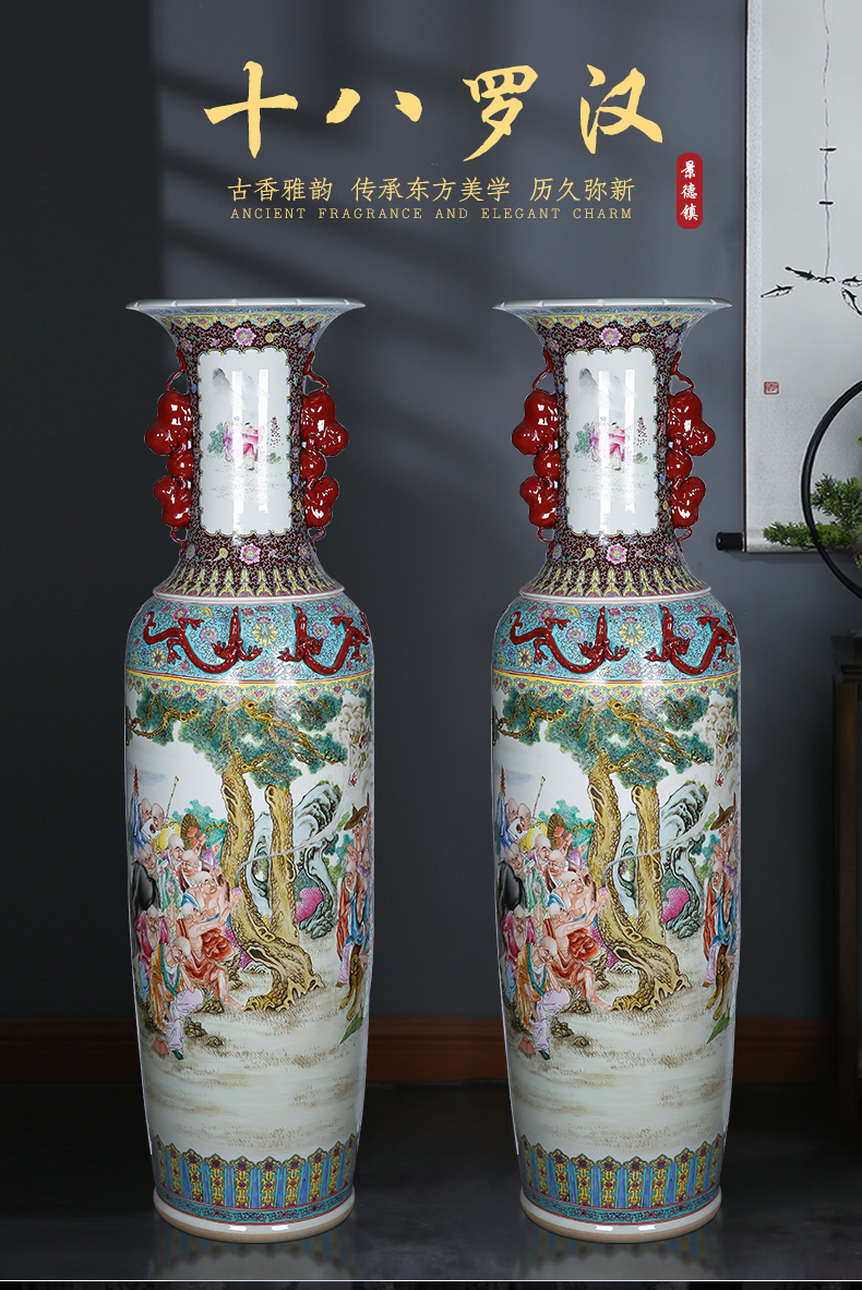 Jingdezhen hand - made of pastel 18 arhats ensemble ears sitting room of large vase ceramic Chinese style furnishing articles