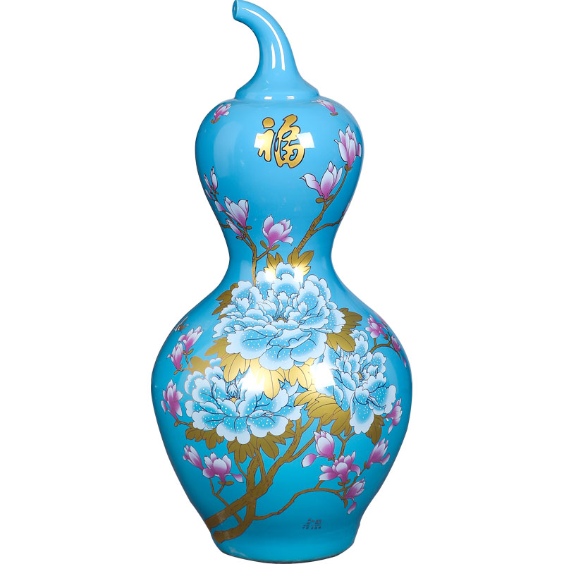 Jingdezhen ceramics high ground large vases, green and blue, a thriving business gourd home furnishing articles feng shui living room