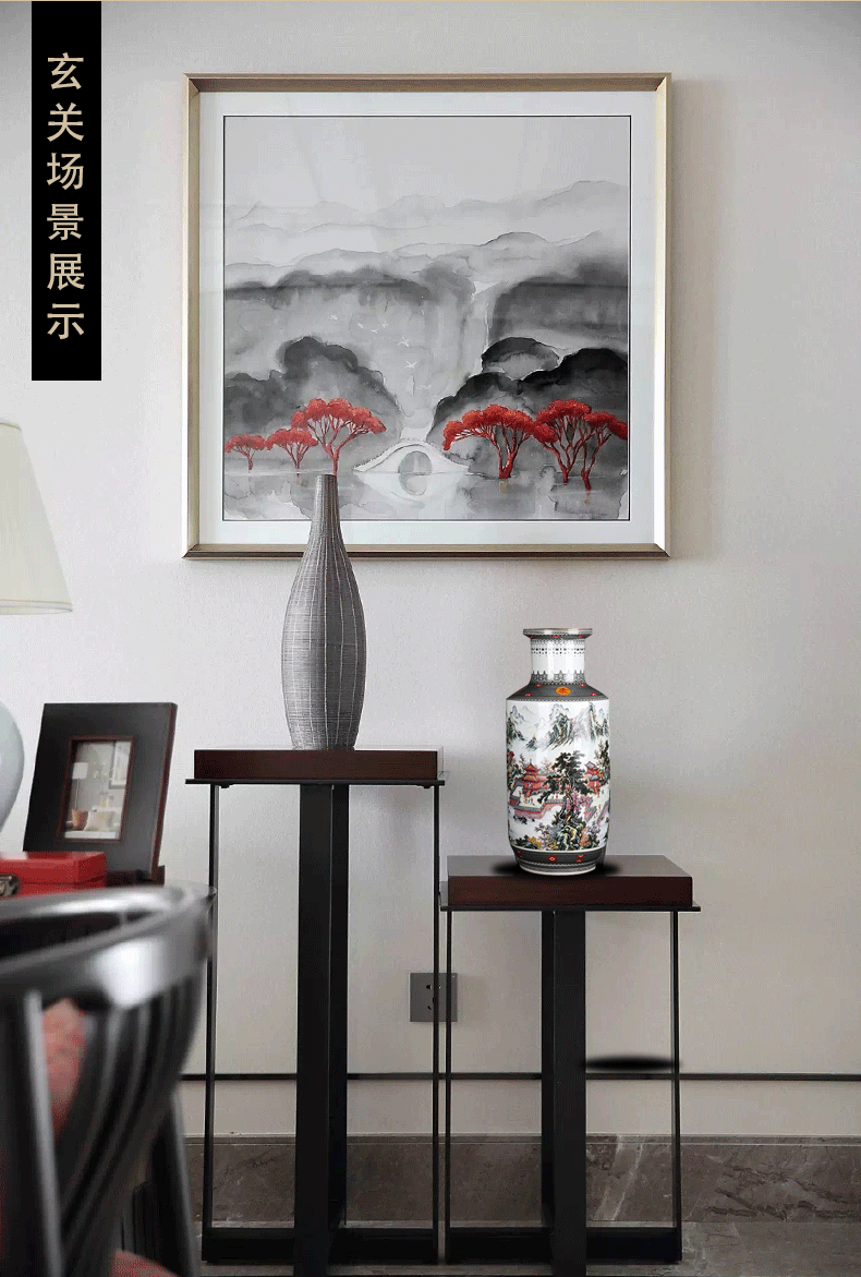 Jingdezhen ceramic floor large vases, flower arranging Chinese landscape painting home sitting room porch high place adornment