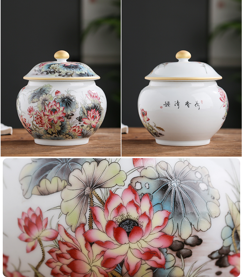 Jingdezhen chinaware paint colored enamel household puer tea caddy fixings wake tea storage canners trumpet half jins