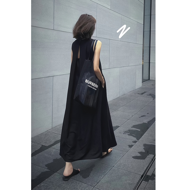 French Hepburn Style High-End Long Dress for Women, Summer Chic and Unique Black Backless Sleeveless Tank Dress