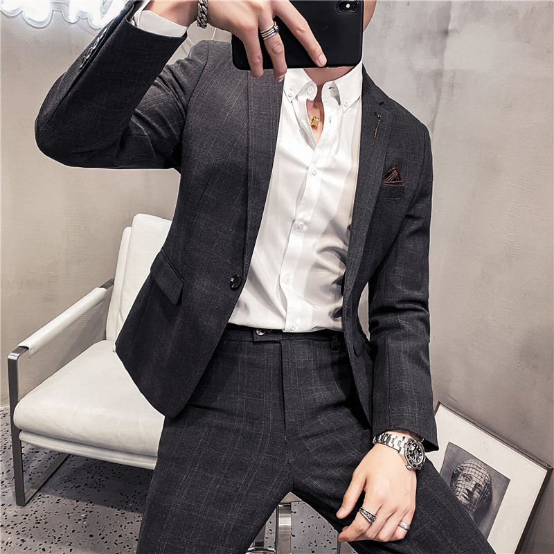 Western-style suit men's fashion Han version swarm Inron casual suit jacket groom wedding gown for thousands of birds