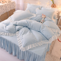Bed sheets ins Nordic Girl Heart student dormitory single quilt single quilt cover Summer bed skirt 2 three-piece set