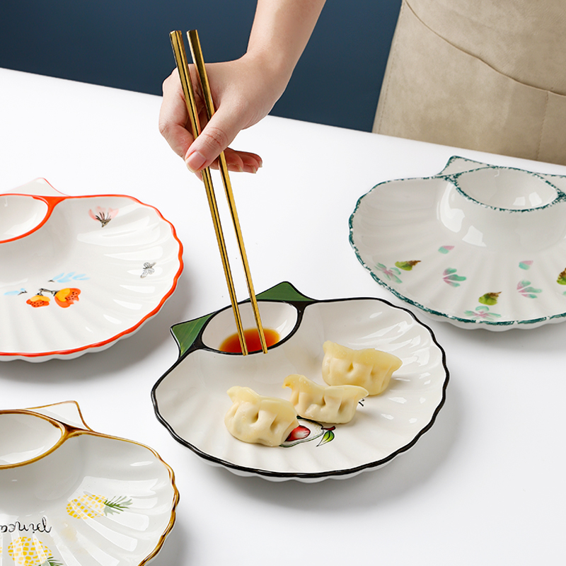 French fries with shrimp dumplings water dribbling vinegar dish bowl porcelain eat dumplings creative household special plate motherboard