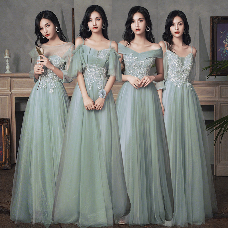 Bridesmaid Dresses Can Be Worn Casually, 2026 New Evening Dresses with a High-End Feel, Niche Summer Green Sister Group Plus Size Art Exam