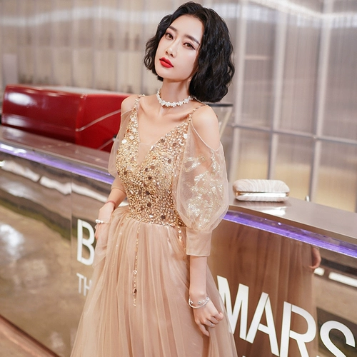 Модное золотое вечернее платье, коллекция 2022, подарок на день рождения