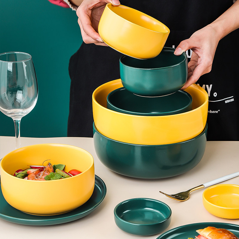 Bowl Household Ceramic Rice Bowl 4 Japanese Bowls and Dishes Tableware Set Creative Personality Rice Bowl Soup Bowl Noodle Bowl