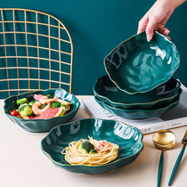 Plate dish home Nordic light luxury dark green tableware ceramic creative net red deep plate bowl chopsticks dish set