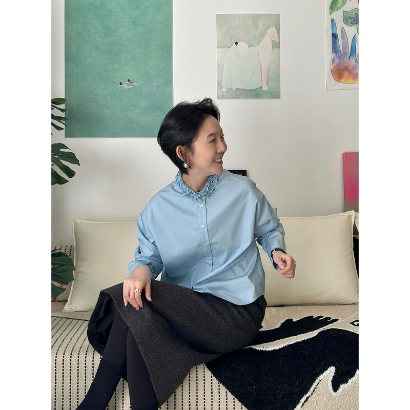 Jiang Qiaojie Short Shirt with a Simple Design and Cake Collar 603398