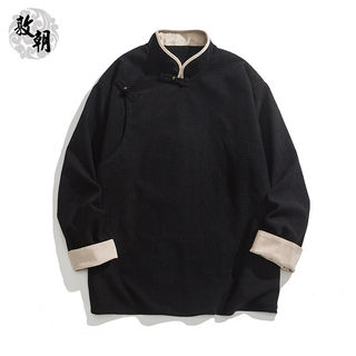 中式斜襟盘扣立领唐装茶服外套男中国风藏式衣服大码宽松道袍夹克