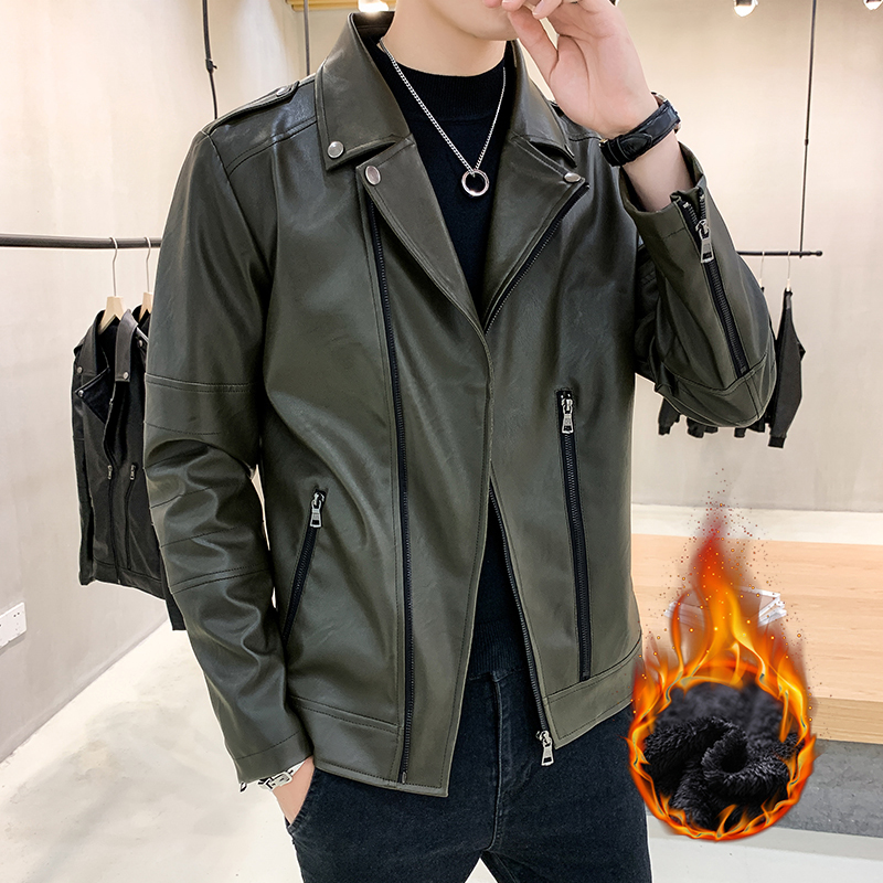 2019秋季新款皮衣男士外套秋冬修身韩版帅气机车服潮流加绒皮夹克