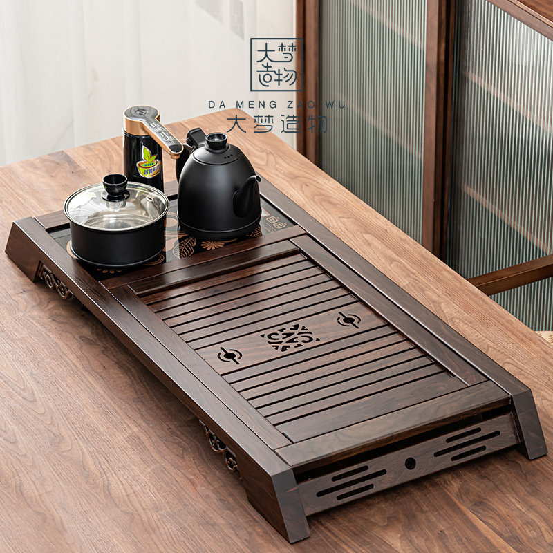 Great Dreamers High-end Black Sandalwood Solid Wood Tea Tray Home Kung Fu Tea Set Group Modern Office Will Living-room Tea Table