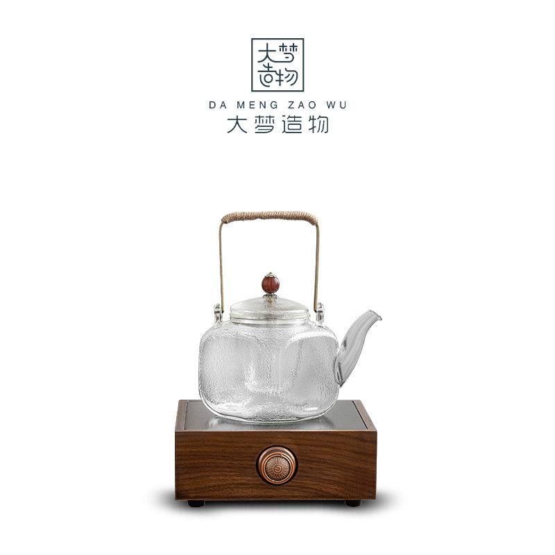 Great Dream Building Walnuts Wood Black Crystal Stove Cooking Tea Ware Home Burning Water Teapot Sets of water Drainer Ceramic Glass Pot