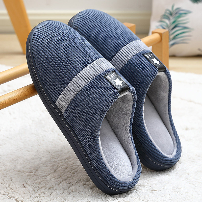 Large Size Yard Men Cotton Slippers Winter Thick bottom Indoor home Warmth Non-slip Lovers Home shoes Men's autumn Winter