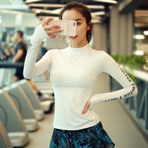 Song station letter elastic tight yoga clothing Net red thin round neck casual T-shirt fitness training sportswear long sleeve