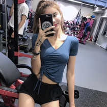 Song station v-collar sports short-sleeved women tight and breathable thin quick-dry T-shirt running yoga clothing fitness sexy top new