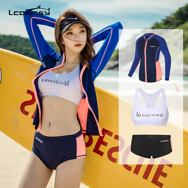 Korean two-piece long pants long sleeve swimsuit woman sunscreen shorty dry surf clothing male wetsuit female couple jellyfish slim