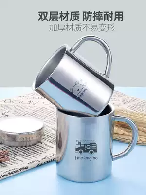 304 Stainless Steel Double Kindergarten Water Cup Student Anti-hot Cup Children's Cup Washing Anti-hot Mug Mug Mug